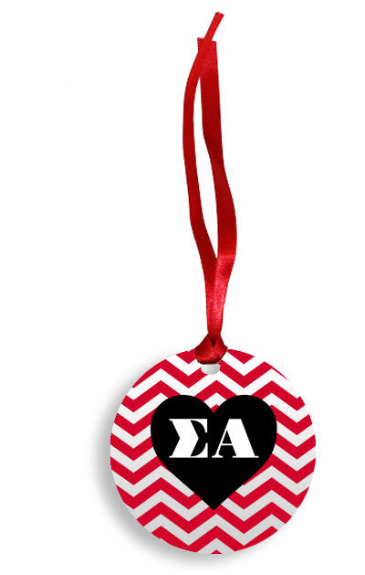 Sigma Alpha Red Chevron Heart Sunburst Ornament