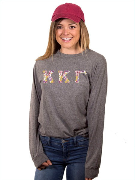 Kappa Kappa Gamma Long Sleeve T-shirt with Sewn-On Letters