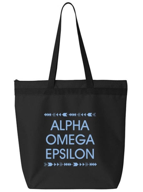 Alpha Omega Epsilon Arrow Top Bottom Tote Bag