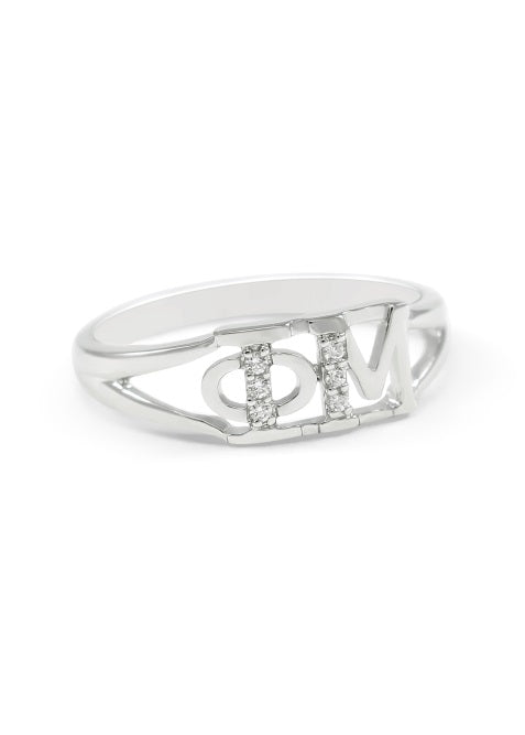 Phi Mu Sterling Silver Ring with Lab Created Clear Diamond