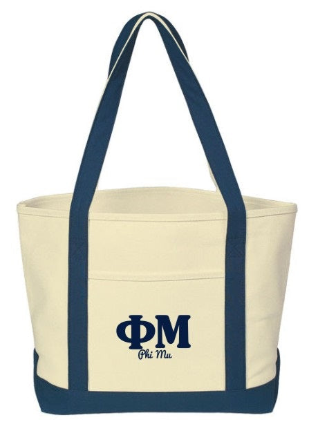 Phi Mu Layered Letters Boat Tote