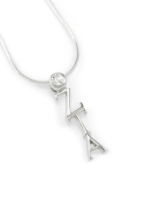 Zeta Tau Alpha Sterling Silver Lavaliere Pendant with Clear Swarovski Crystal