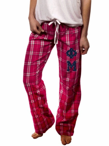 Phi Mu Pajama Pants with Sewn-On Letters