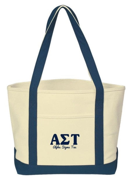 Alpha Sigma Tau Layered Letters Boat Tote