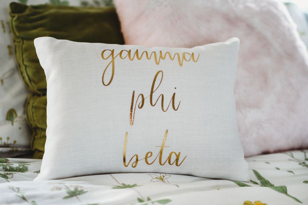 Gamma Phi Beta Gold Print Throw Pillow