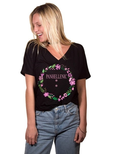 Panhellenic Floral Wreath Slouchy V-Neck Tee