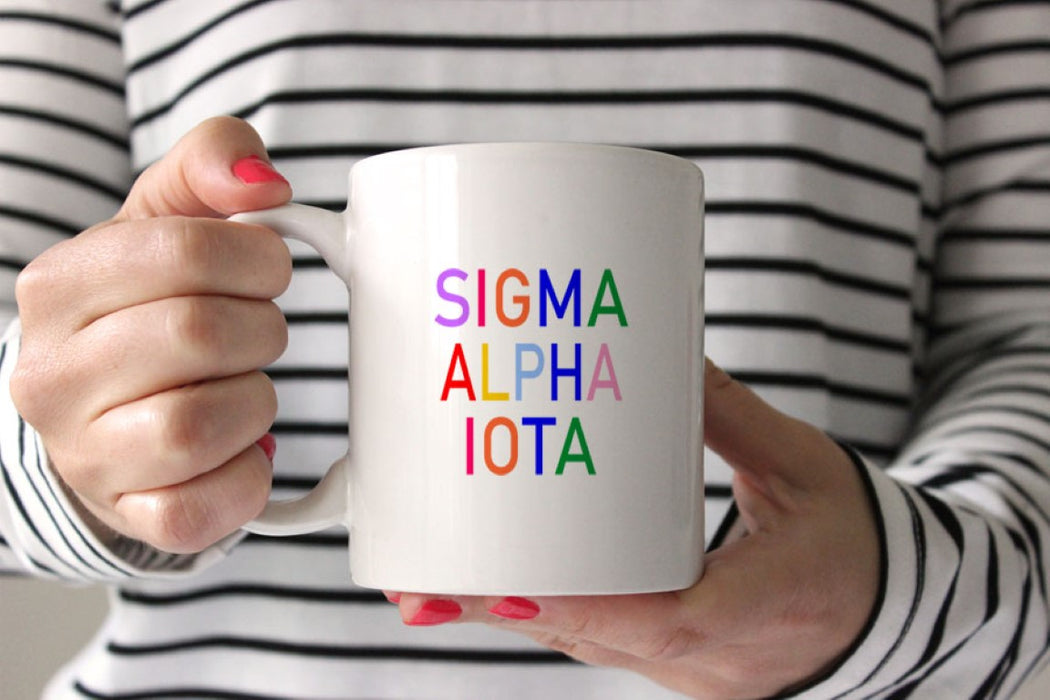 Sigma Alpha Iota Coffee Mug with Rainbows - 15 oz