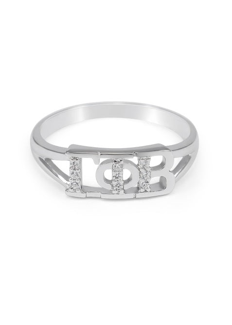 Gamma Phi Beta Sterling Silver Ring with Lab Created Clear Diamond