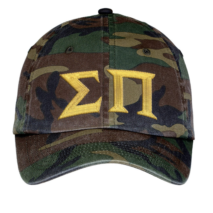 Sigma Pi Letters Embroidered Camouflage Hat