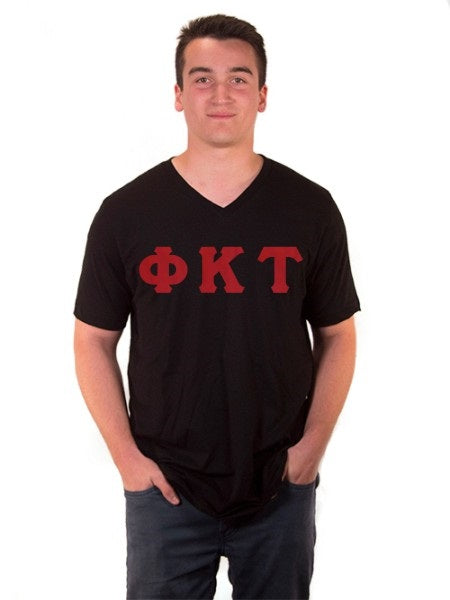 Phi Kappa Tau V-Neck T-Shirt with Sewn-On Letters