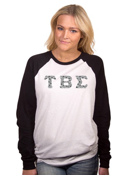Tau Beta Sigma Long Sleeve Baseball Shirt with Sewn-On Letters
