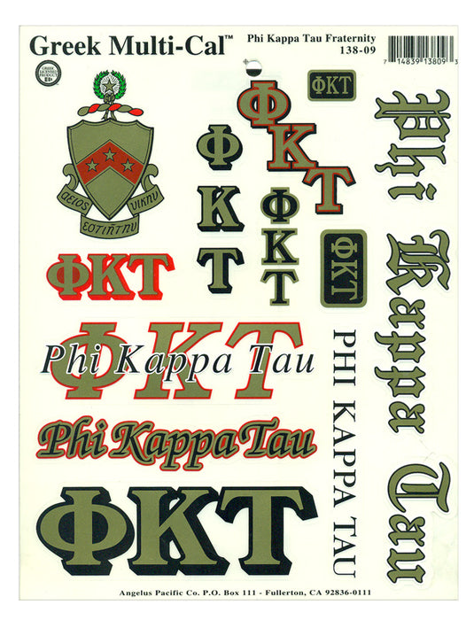 Phi Kappa Tau Multi Greek Decal Sticker Sheet