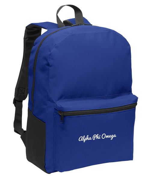 Alpha Phi Omega Cursive Embroidered Backpack