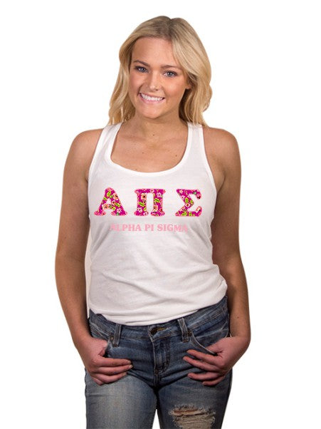 Alpha Pi Sigma Floral Letters Racerback Tank