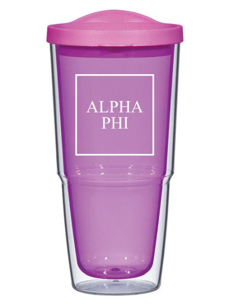 Alpha Phi Box Stacked 24oz Tumbler with Lid