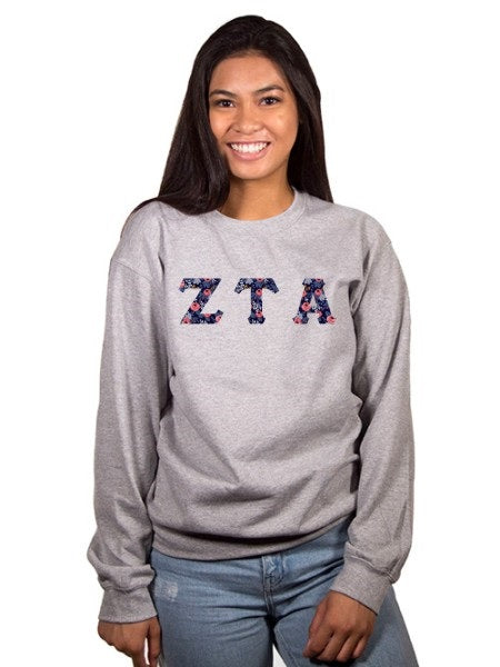 Zeta Tau Alpha Crewneck Sweatshirt with Sewn-On Letters