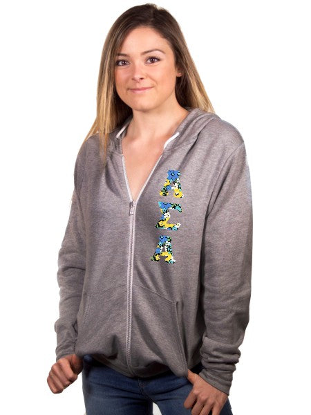 Alpha Sigma Alpha Unisex Full-Zip Hoodie with Sewn-On Letters