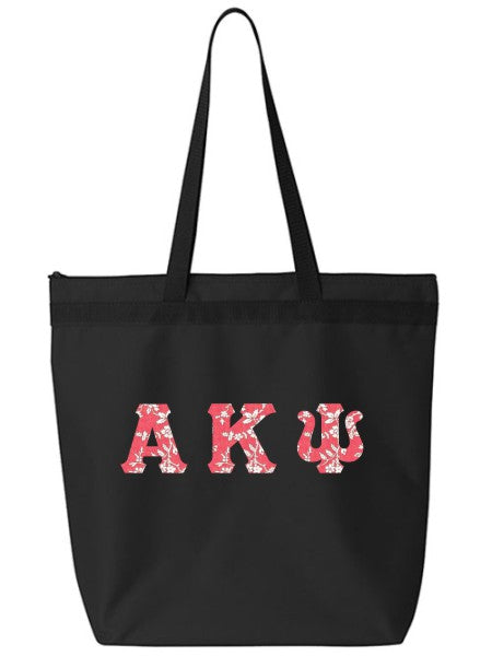Alpha Kappa Psi Large Zippered Tote Bag with Sewn-On Letters