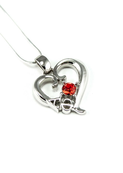 Alpha Phi Sterling Silver Heart Pendant with Colored Swarovski Crystal