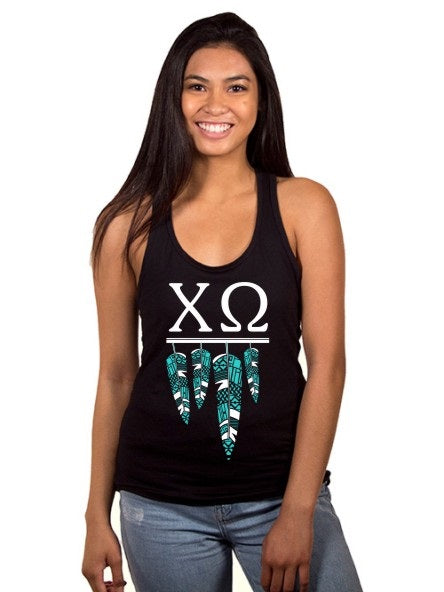 Chi Omega Tribal Feathers Poly-Cotton Tank