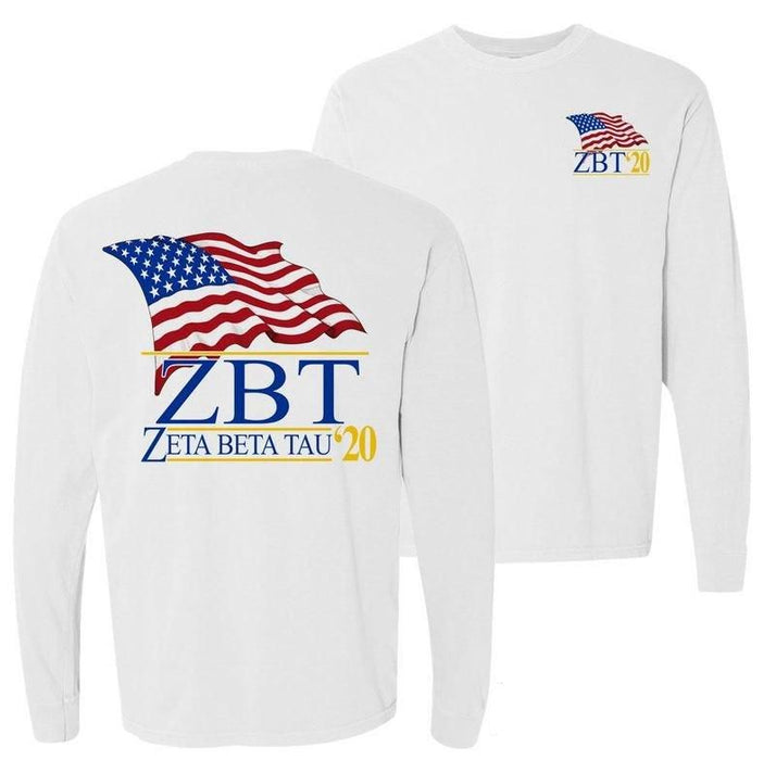 Zeta Beta Tau Patriot Flag Comfort Colors Long Tee