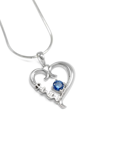 Phi Sigma Sigma Sterling Silver Heart Pendant with Colored Swarovski Crystal