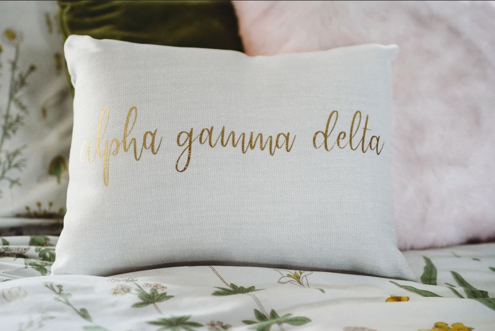 Alpha Gamma Delta Gold Print Throw Pillow