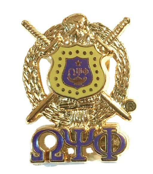 Omega Psi Phi Shield With Greek Letters Pin