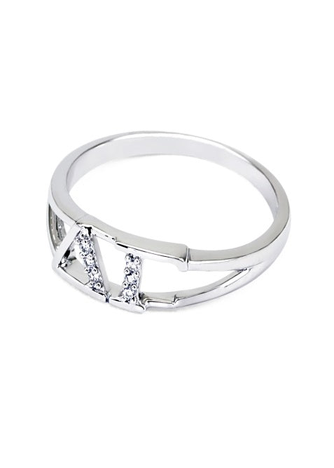 Delta Gamma Sterling Silver Ring with Lab Created Clear Diamond