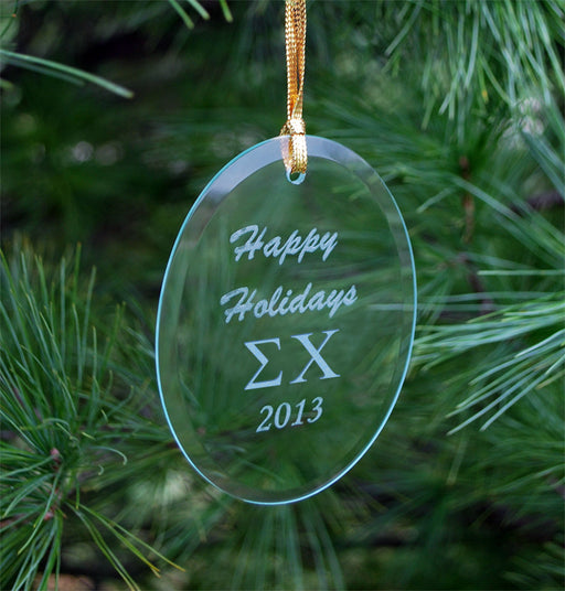 Sigma Chi Engraved Glass Ornament