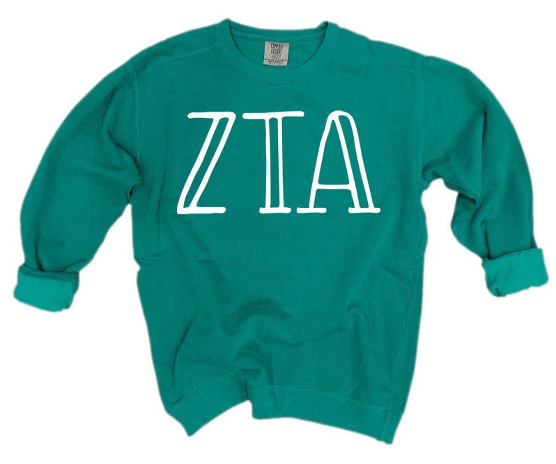 Zeta Tau Alpha Comfort Colors Greek Letter Sorority Crewneck Sweatshirt