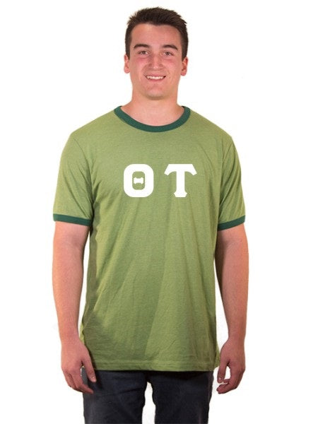 Theta Tau Ringer Tee with Sewn-On Letters