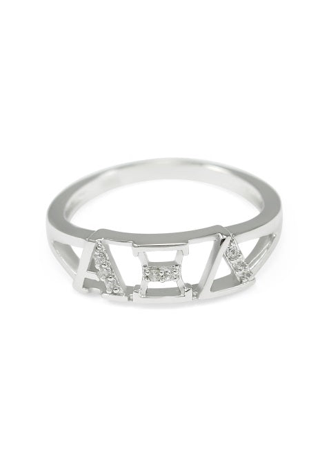 Alpha Xi Delta Sterling Silver Ring with Lab Created Clear Diamond