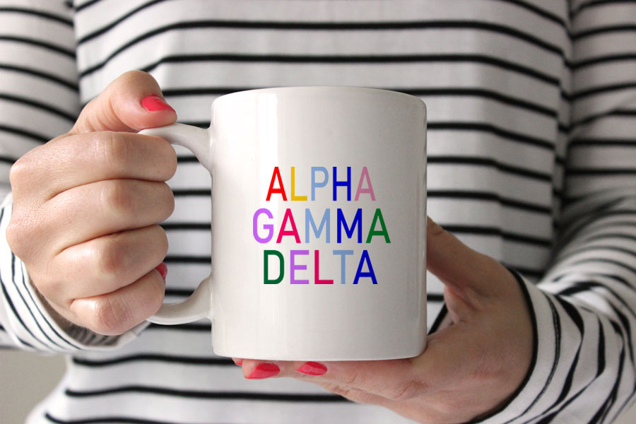 Alpha Gamma Delta Coffee Mug with Rainbows - 15 oz