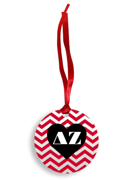Delta Zeta Red Chevron Heart Sunburst Ornament