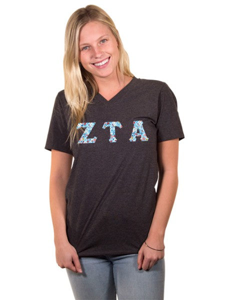 Zeta Tau Alpha Unisex V-Neck T-Shirt with Sewn-On Letters