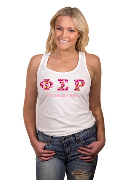 Phi Sigma Rho Floral Letters Racerback Tank