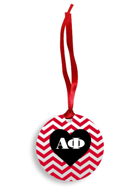 Alpha Phi Red Chevron Heart Sunburst Ornament