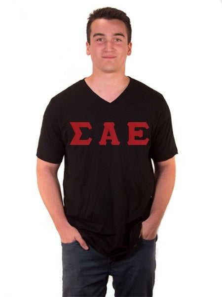 Sigma Alpha Epsilon V-Neck T-Shirt with Sewn-On Letters