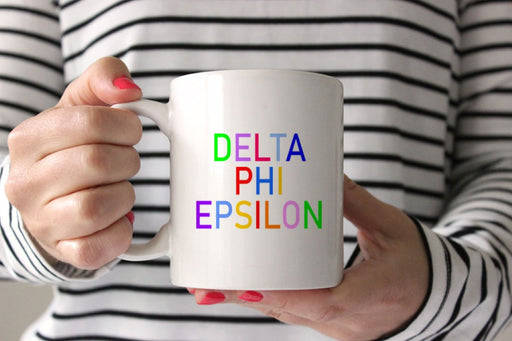Delta Phi Epsilon Coffee Mug with Rainbows - 15 oz
