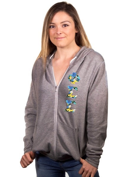 Phi Sigma Sigma Fleece Full-Zip Hoodie with Sewn-On Letters