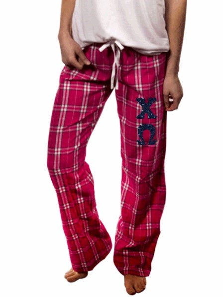 Chi Omega Pajama Pants with Sewn-On Letters
