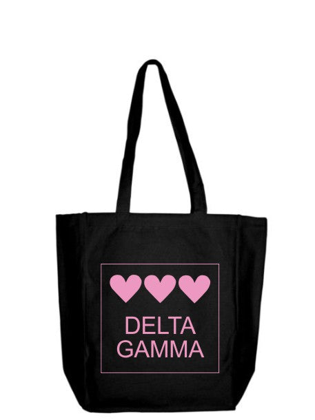 Delta Gamma Three Hearts Canvas Tote Bag