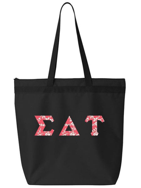 Sigma Delta Tau Large Zippered Tote Bag with Sewn-On Letters