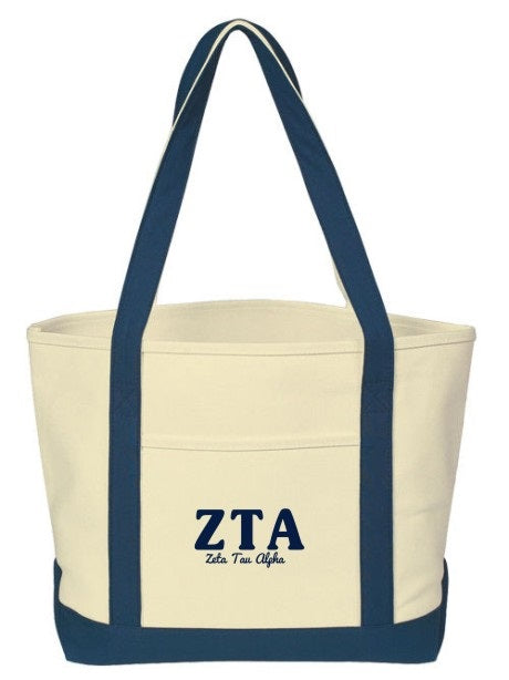 Zeta Tau Alpha Layered Letters Boat Tote