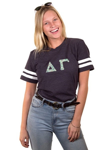 Delta Gamma Football Tee Shirt with Sewn-On Letters