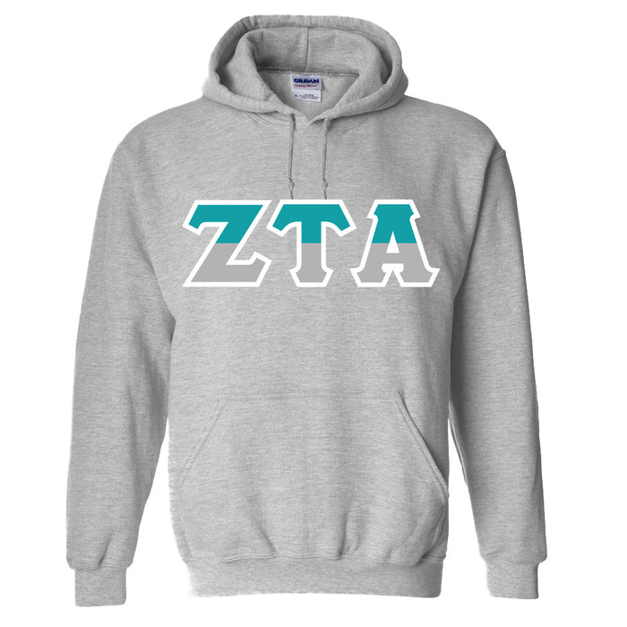 Zeta Tau Alpha Two Toned Lettered Hooded Sweatshirt