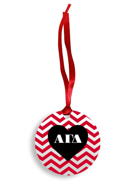 Alpha Gamma Delta Red Chevron Heart Sunburst Ornament