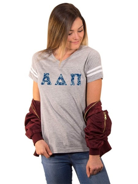 Alpha Delta Pi Football Tee Shirt with Sewn-On Letters