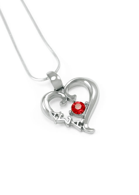 Alpha Sigma Alpha Sterling Silver Heart Pendant with Colored Swarovski Crystal